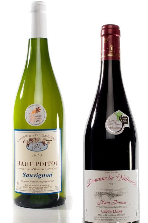 Une bouteille de Haut Poitou AOC Blanc et une bouteille de Haut Poitou AOC Rouge